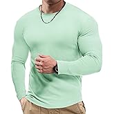 JMIERR Mens Muscle Shirt Slim Fitted Long Sleeve Anti-Wrinkle Casual Workout Gym T Shirts Crewneck