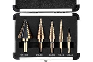 Yesland 5pcs Hss Cobalt, Multiple Hole 50 Sizes High Speed Metal Step Drill Bit Set with Aluminum Case