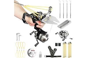 TIETHEKNOT Fishing Slingshot Set for Outdoor Hunting - Versatile Slingshot with Stainless Steel Reel, Fish Darts, and Line Slot Plate, Switchable Between Fishing and Regular Modes