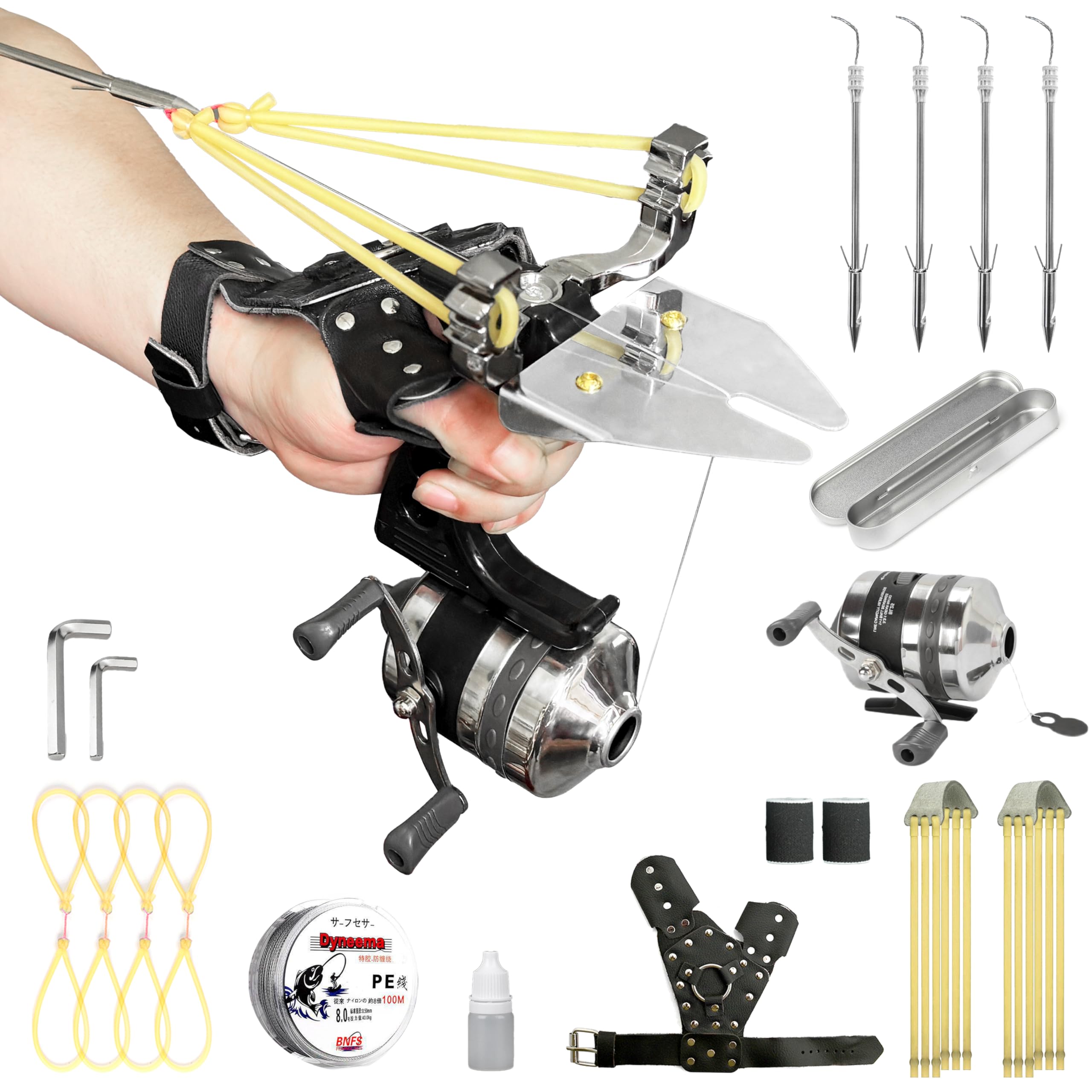 Photo 1 of Fishing Slingshot Set for Outdoor Hunting - Versatile Slingshot with Stainless Steel Reel, Fish Darts, and Line Slot Plate, Switchable Between Fishing and Regular Modes