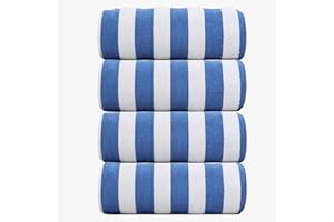 ORGANIX - SUSTAINABLE HEALTH SUPPLIES Organix Oversized Beach Towel 36"x72", Large Highly Absorbent Cabana Striped Pool Towels, 100% Ringspun Cotton Bathroom and Pool Towels 4 Pack, Adult Luxury Beach Towels, Quick Dry Lightweight - Blue