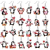 Huquary 24 Pairs Valentine's Day Earrings for Women Penguin Dangling Earrings Cute Love Drop Earring Lightweight Holiday Jewelry Gifts for Women Couple Wedding Mother's Day Birthday