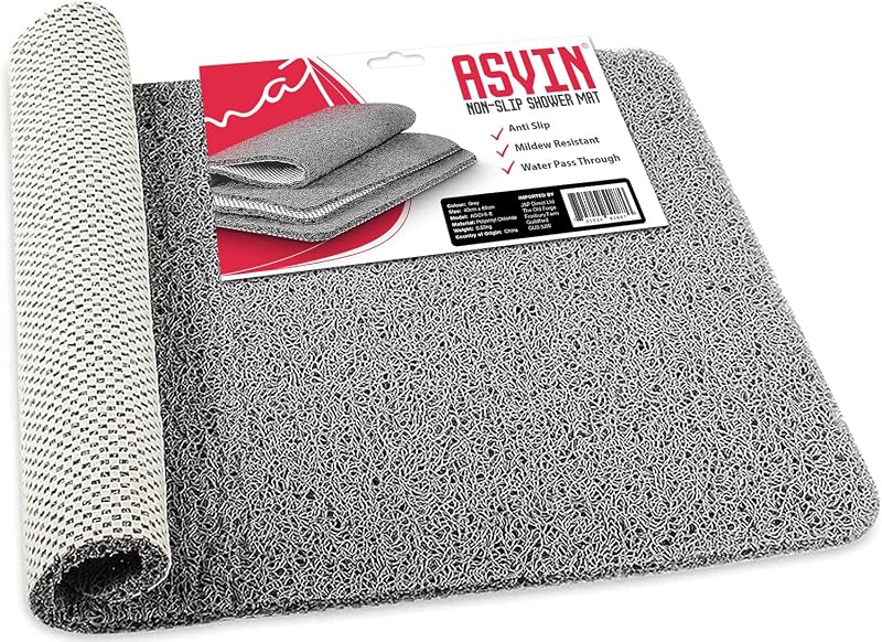 Asvin Soft Textured Anti Slip Bath Mat 40x60cm Grey Phthalate Free Rubber