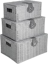 Innoteck Wicker Storage Basket Set with Lids Grey – Large, Medium & Small