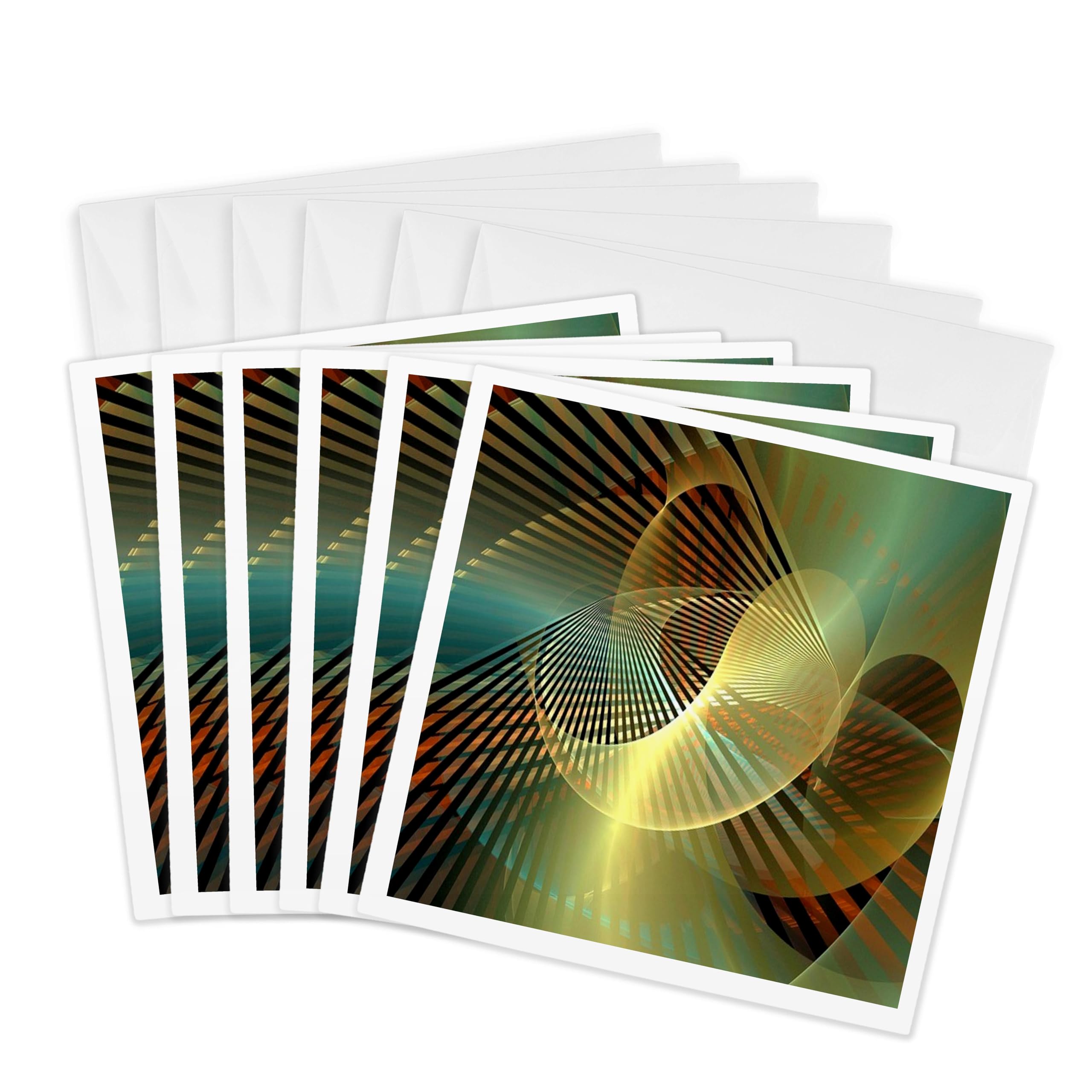 3dRose gc_273394_1 6 x 6-Inch "Image of Fractal Gold and Aqua Interwoven Design" Greeting Card (Pack of 6)