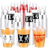 Sliner 90 Pcs Halloween Plastic Cup 12 oz Disposable Blood Splattered Skeleton Printed Drinking Cups for Halloween Trick or Treat Party Favors Soda Juice Punch