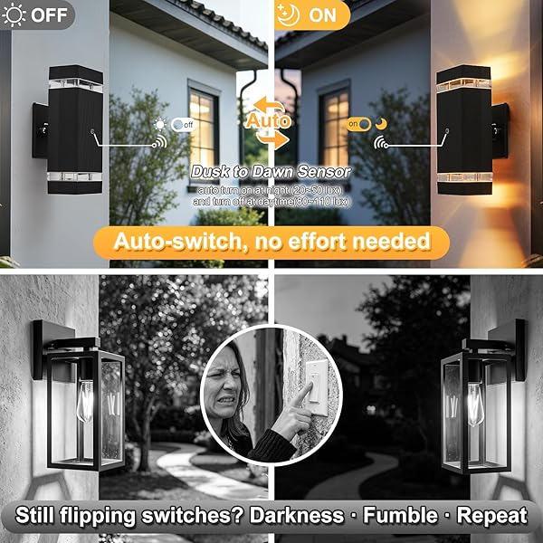 LMP DUSK TO DAWN OUTDOOR LIGHTING, 5W LED EXTERIOR LIGHTING FIXTURES, IP65 WATERPROOF WALL SCONCE LIGHTS FOR OUTSIDE HOUSE, PORCH, GARAGE AND FRONT DOOR.