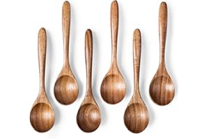 Hefild 6 PCS Wooden Spoons for Honey, 6.7 inch Small Wooden Spoons - Terrific for Tea, Coffee & Soup, Little Acacia Wood Serv