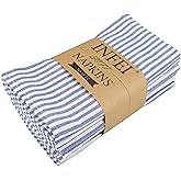 INFEI Plain Striped Cotton Linen Blended Dinner Cloth Napkins - Set of 12 (40 x 30 cm) - for Events &amp; Home Use (Blue)