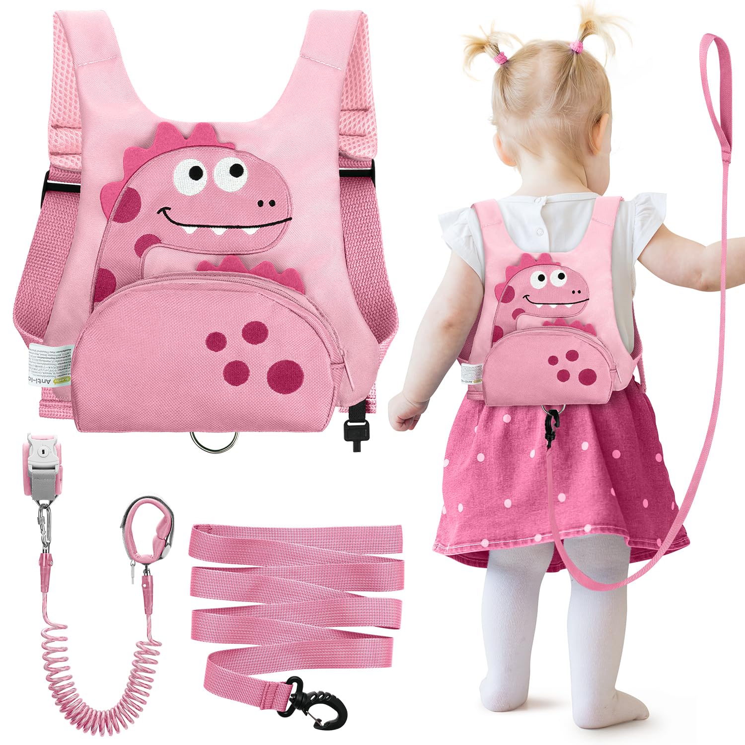 Photo 1 of Dr.meter 3 in 1 Toddler Harness Leash + 8.2ft Anti Lost Wrist Link, Cute Dinosaur Kids Anti Lost Leash with Key Lock, Child Walking Harness for Parent Boys Girls Keep Kids Close, Travel Essensials