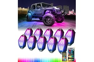 Lupar Bluetooth RGB Rock Lights Kit w/Remote Controller Multicolor Cars Underglow Whee Well Footwell Neon LED Undercar Chase Lighting Kits for Off-Road UTV ATV Trucks SUV Motorcycle - 10 Pods