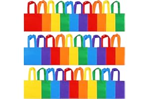 Elcoho 30-Piece Rainbow Non-Woven Party Favor Tote Bags, 8x8 Inch, Red, Orange, Yellow, Green, Blue, Purple, Wedding, Birthday, Holiday, Travel, Gift, Storage