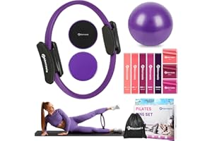 Alerrawia Pilates Ring Set with resistance bands, ball, sliding discs, and poster