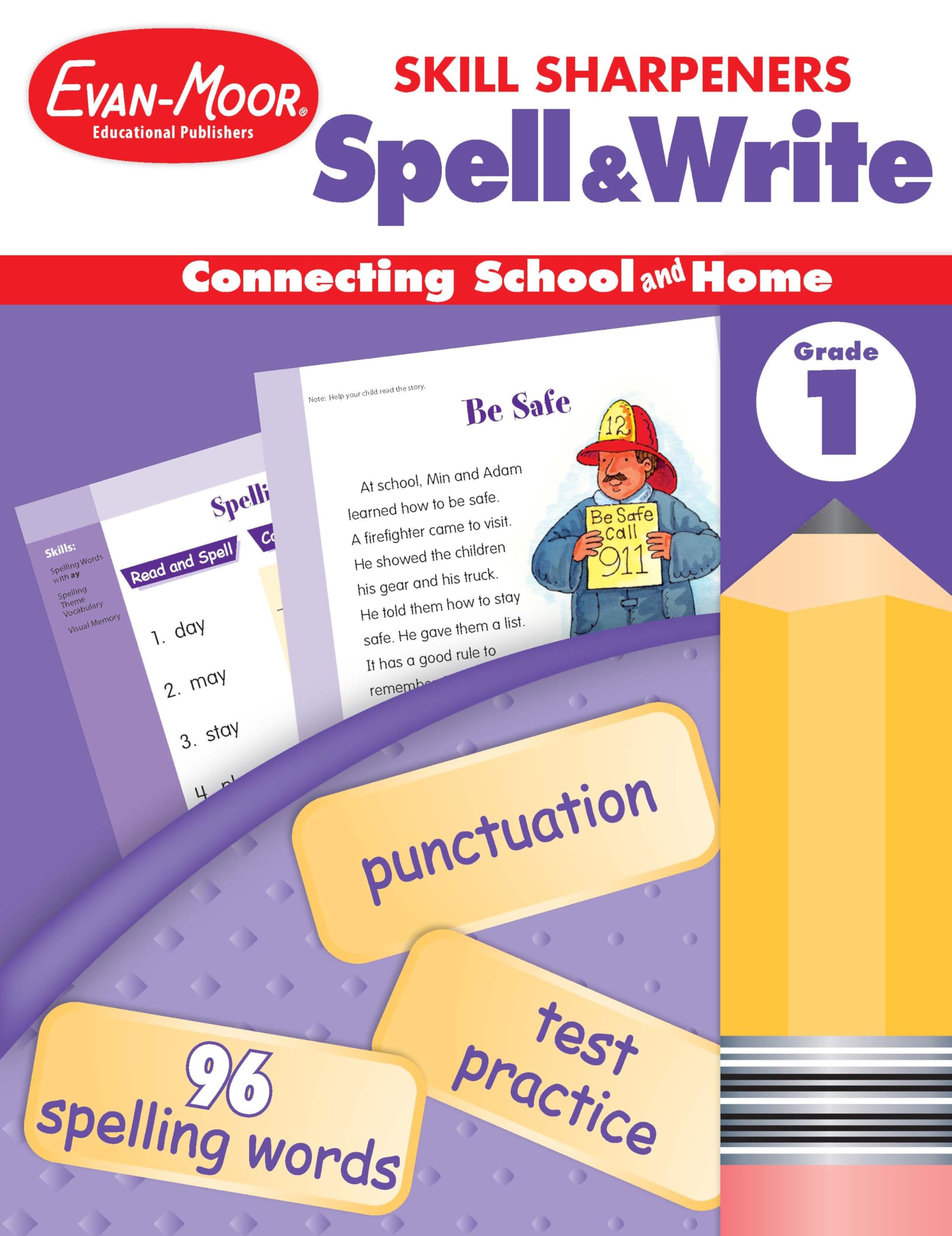 Evan-Moor Skill Sharpeners Spell and Write Workbook, Grade 1, Spelling Patterns, Test Prep, Word Families, Short Vowels, Grammar, Punctuation, Creative Writing, Vocabulary, Activities, Homeschool