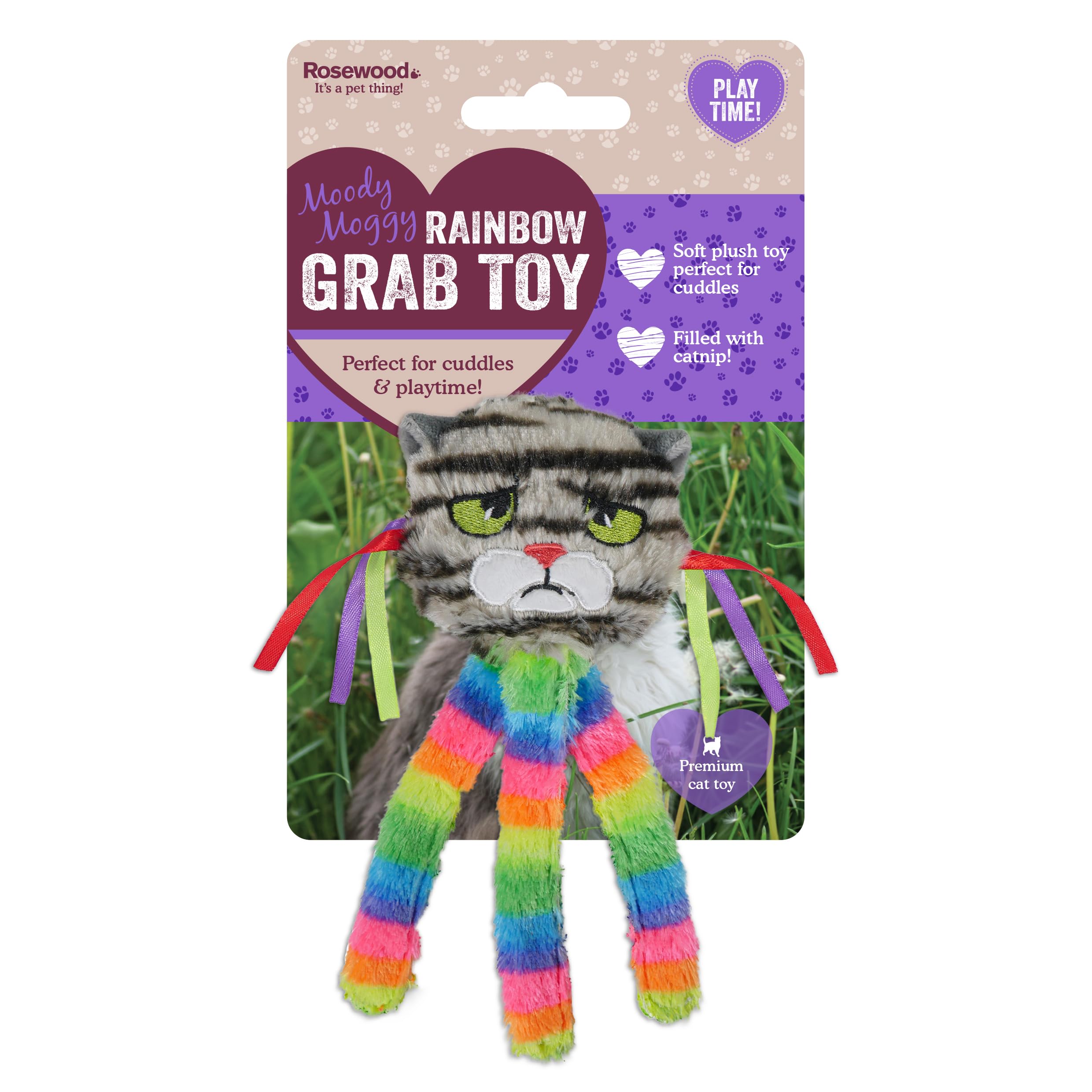Rosewood Moody Moggy Rainbow Grab Toy - Engaging Catnip Cat Toy with Bright Colors for Interactive Play & Exercise