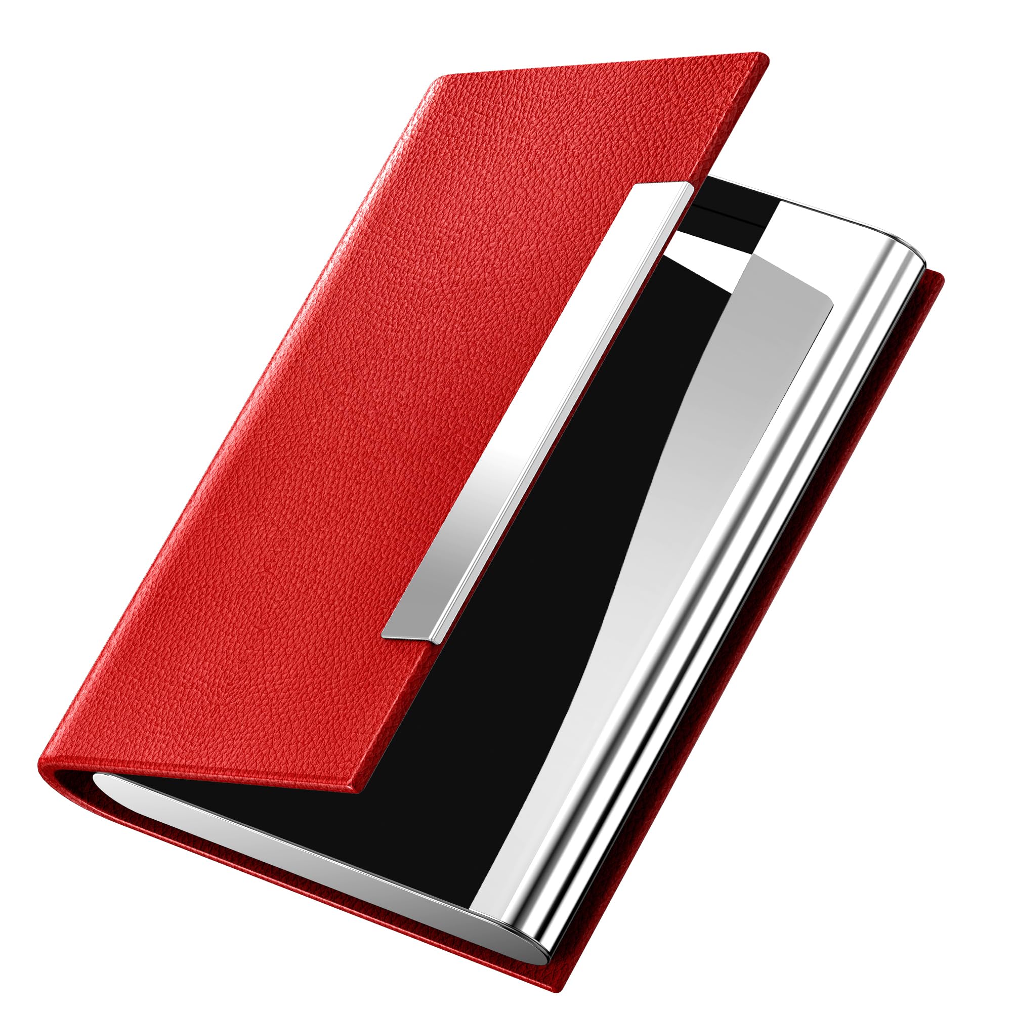 Padike Business Card Holder, Red, Faux Leather, 3.9 x 2.8 x 2.8 inches, Holds 10-20 Cards