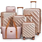 Rosamo 6 piece Luggage Set Expandable Suitcase 22x14x9 Airline Approved Carry on, ABS Hard Case Suitcases with Spinner Wheels, TSA Lock, (Pink)