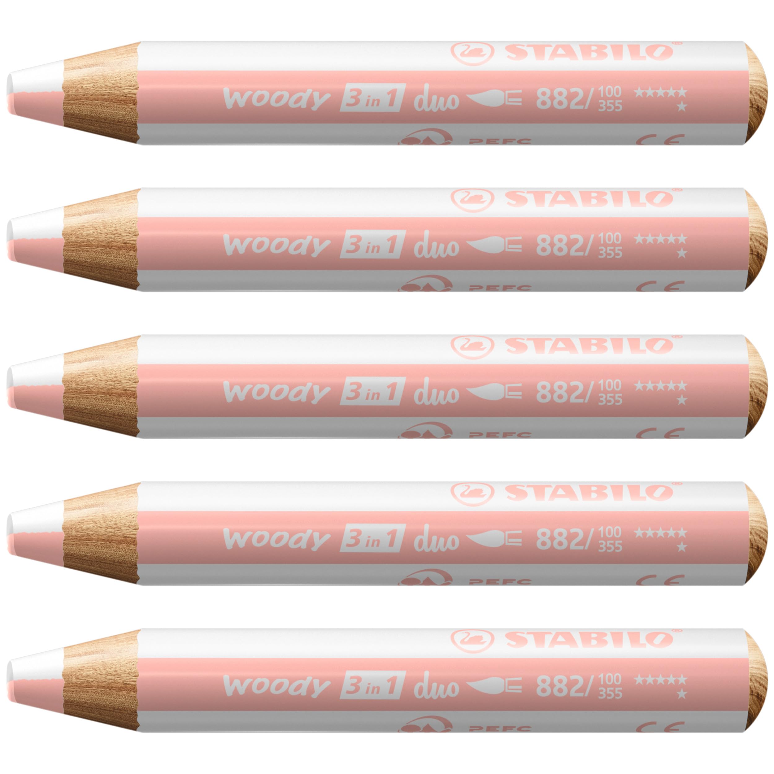 STABILO woody 3-in-1 duo - Multi-Talented Pencil - Pack of 5 - White/Apricot