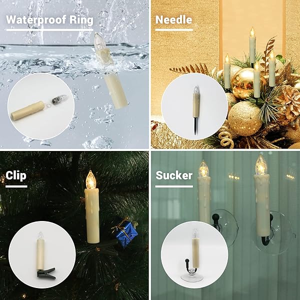 PCHERO WINDOW CANDLES, 10 PACKS WARM WHITE BATTERY OPERATED WATERPROOF LED FLAMELESS TAPER IVORY FLOATING CANDLES WITH REMOTE TIMER AND DIMMABLE, IDEAL FOR HOME INDOOR OUTDOOR CHRISTMAS TREES DECOR