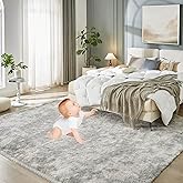Floralux 8x10 Rugs for Living Room, Tie-Dye Light Grey, Soft Fluffy Shag Carpets for Bedroom, Shag Large Area Rugs for Bedroom