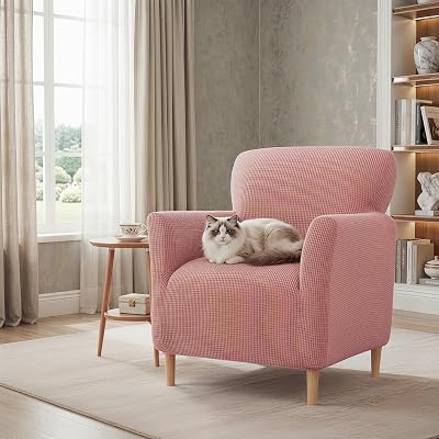 LiveGo Stretch Banquet Armchair Slipcover Pink, Non-Slip Waterproof Knit Chair