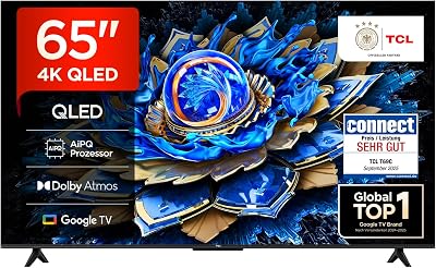 65T69C 65 Zoll QLED, Direct LED TV, 4K HDR TV, Smart Google TV (Dolby Vision & Atmos, Game Master, Motion Clarity, Kompatibel mit Google Assistant & Alexa)