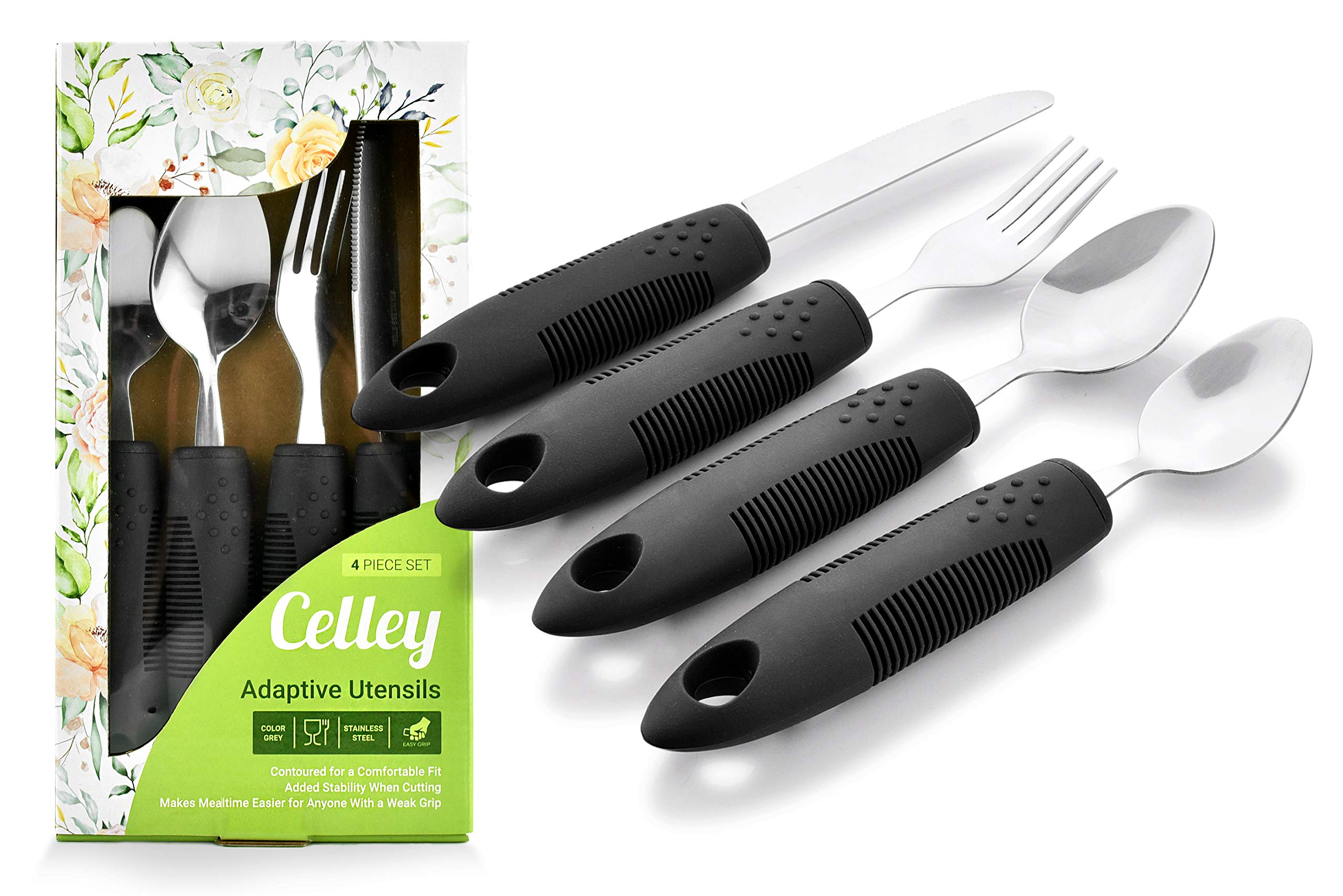 Celley Adaptive Utensils for Elderly and Handicapped, Non-Weighted, 4 Pcs Set