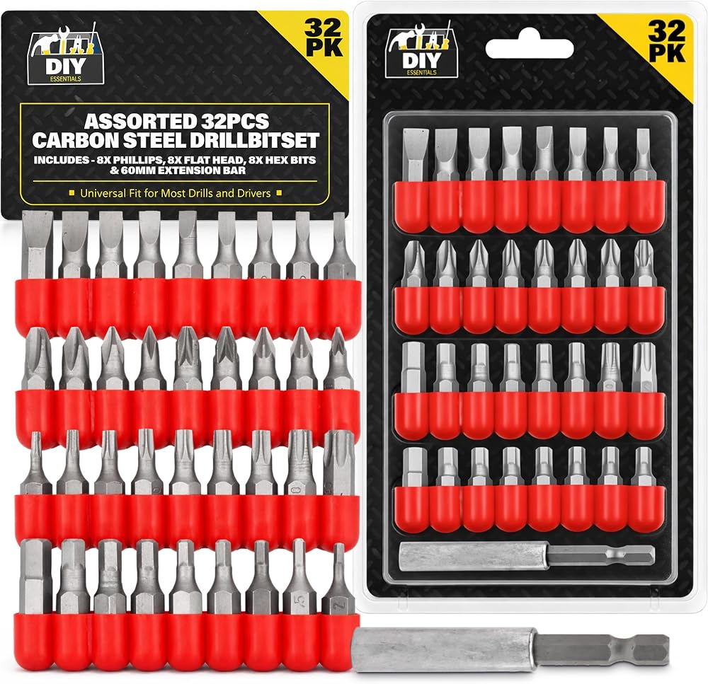 SOL 32pc Carbon Steel Drill Bit Set Includes Phillips Flat Torx Hex Universal