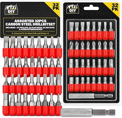 SOL 32pc Carbon Steel Drill Bit Set Includes Phillips Flat Torx Hex Universal