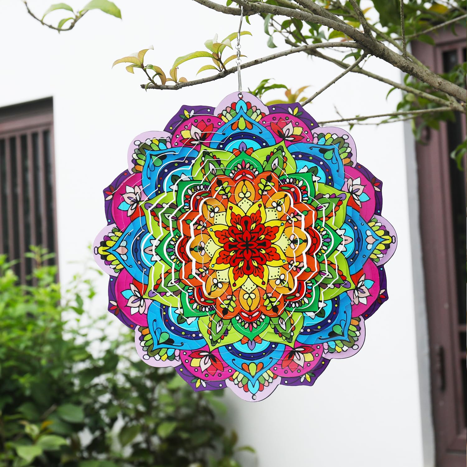Gochoi Mandala Hanging Wind Spinners Outdoor,Mandala Garden Yard Decor,11 inch Stainless Steel Wind Spinner Gifts for Women Mom Grandma Wife,Yard Garden Ornaments Outside Decorations-Purple Mandala