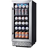 Phiestina 15 Inch Beverage Cooler Refrigerator - 96 Can Built-in or Free Standing Beverage Fridge with Glass Door for Soda Be