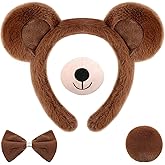Harrycle Bear Cosplay Set Bear Ears Headband Bowtie Nose Tail for Carnival Costume Supplies(Dark Brown)