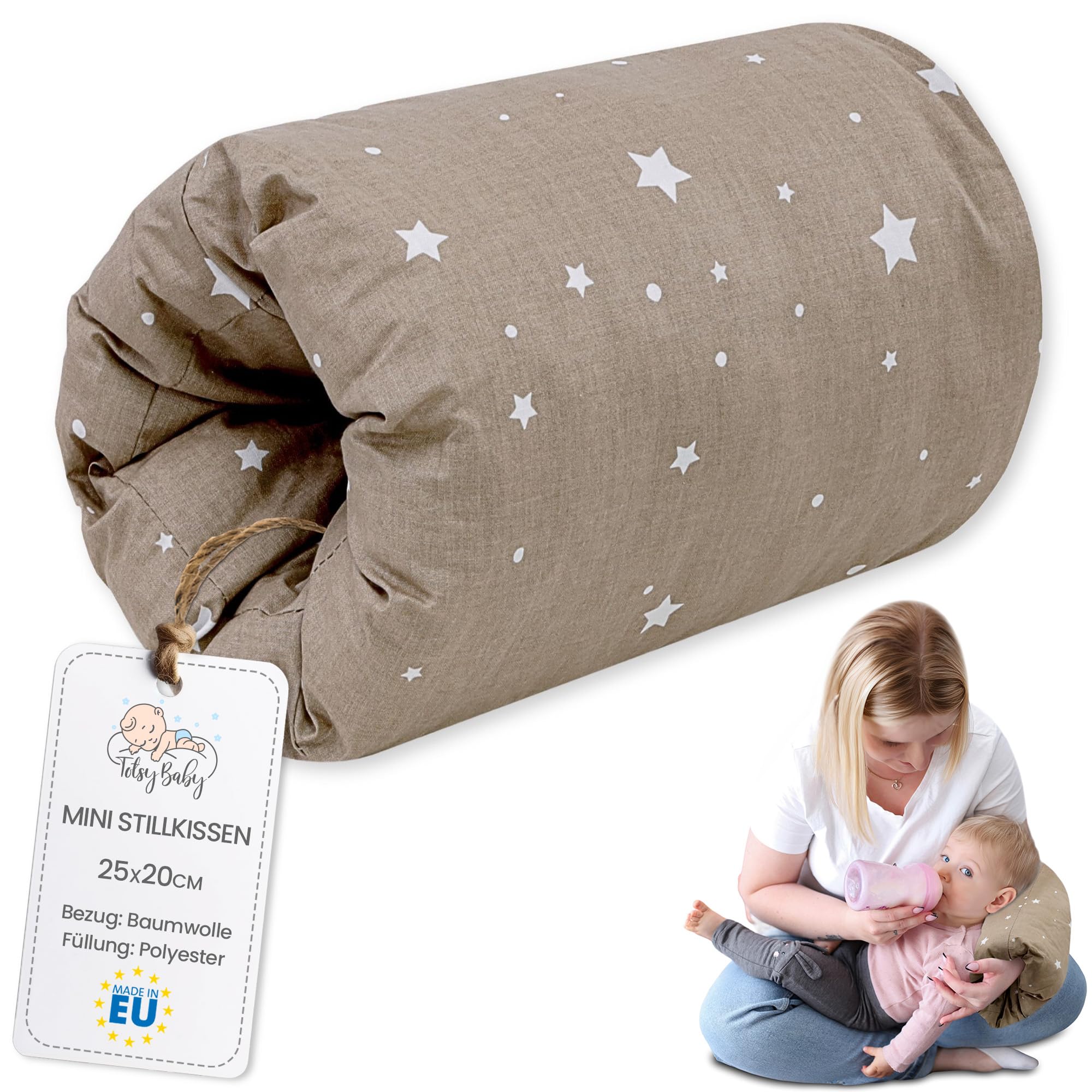 Small nursing pillow Breastfeeding and Nursing Pillow for on the go 20 cm - Nursing arm pillow and positioning pillow Baby arm nursing pillow made of soft cotton Oeko-Tex Geige with white stars