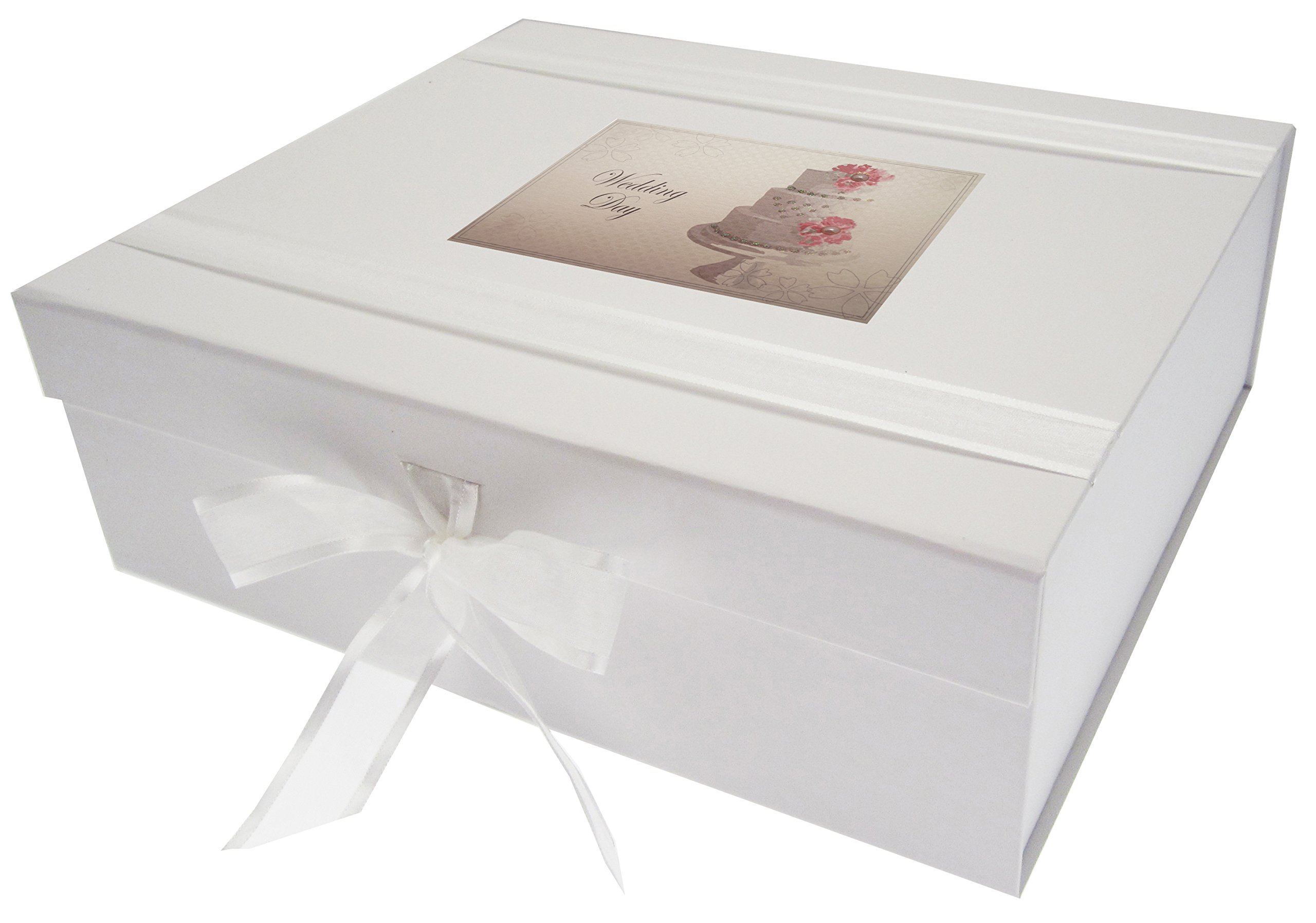 White Cotton Cards Wedding Day Largel Keepsake Box Vintage Cake, Wood, 27.2 x 32 x 11 cm