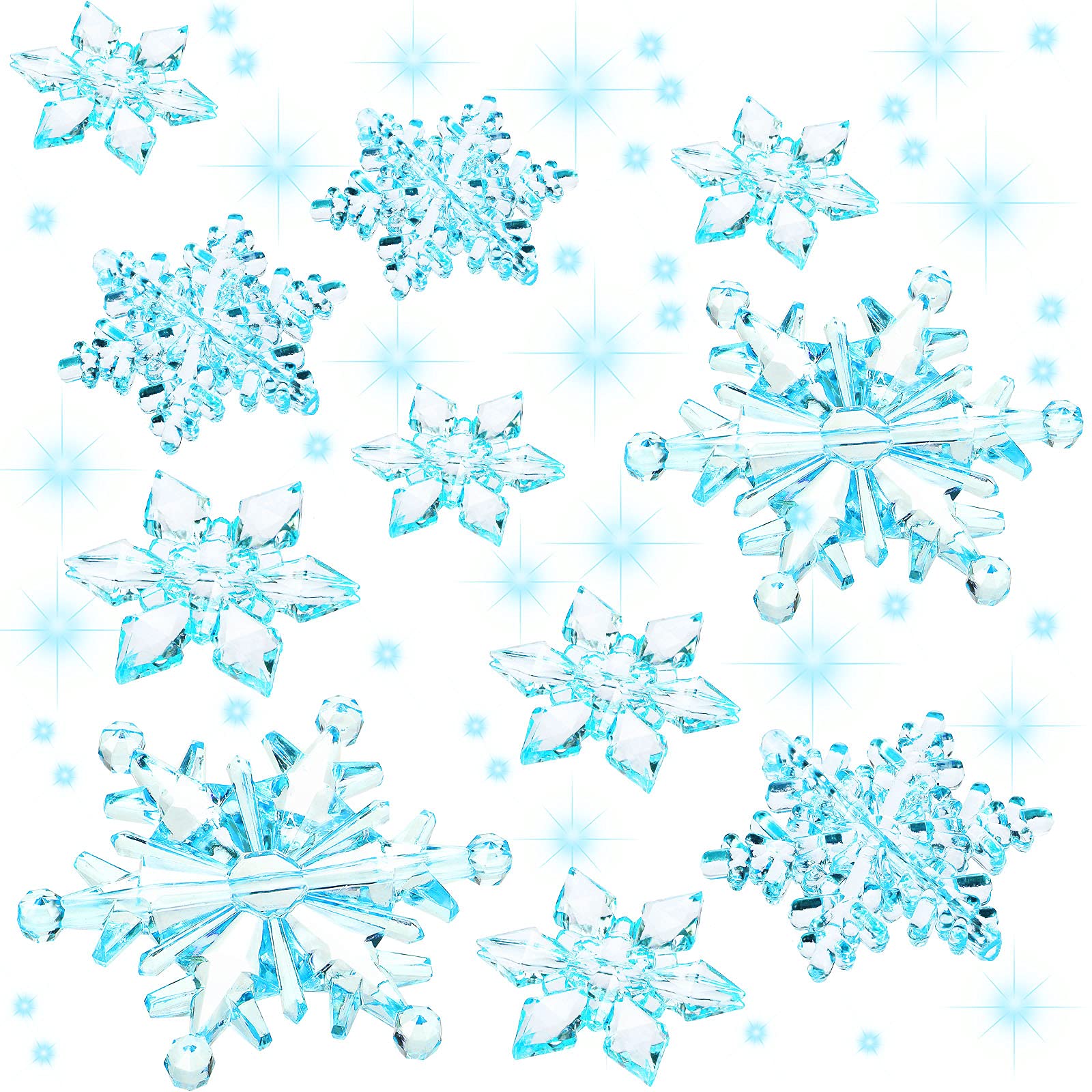 Boao 35 Pieces Acrylic Crystal Snowflakes Ornaments Xmas Tree Pendant DIY Winter Snowflake Snow Theme Decoration (Ice Blue)