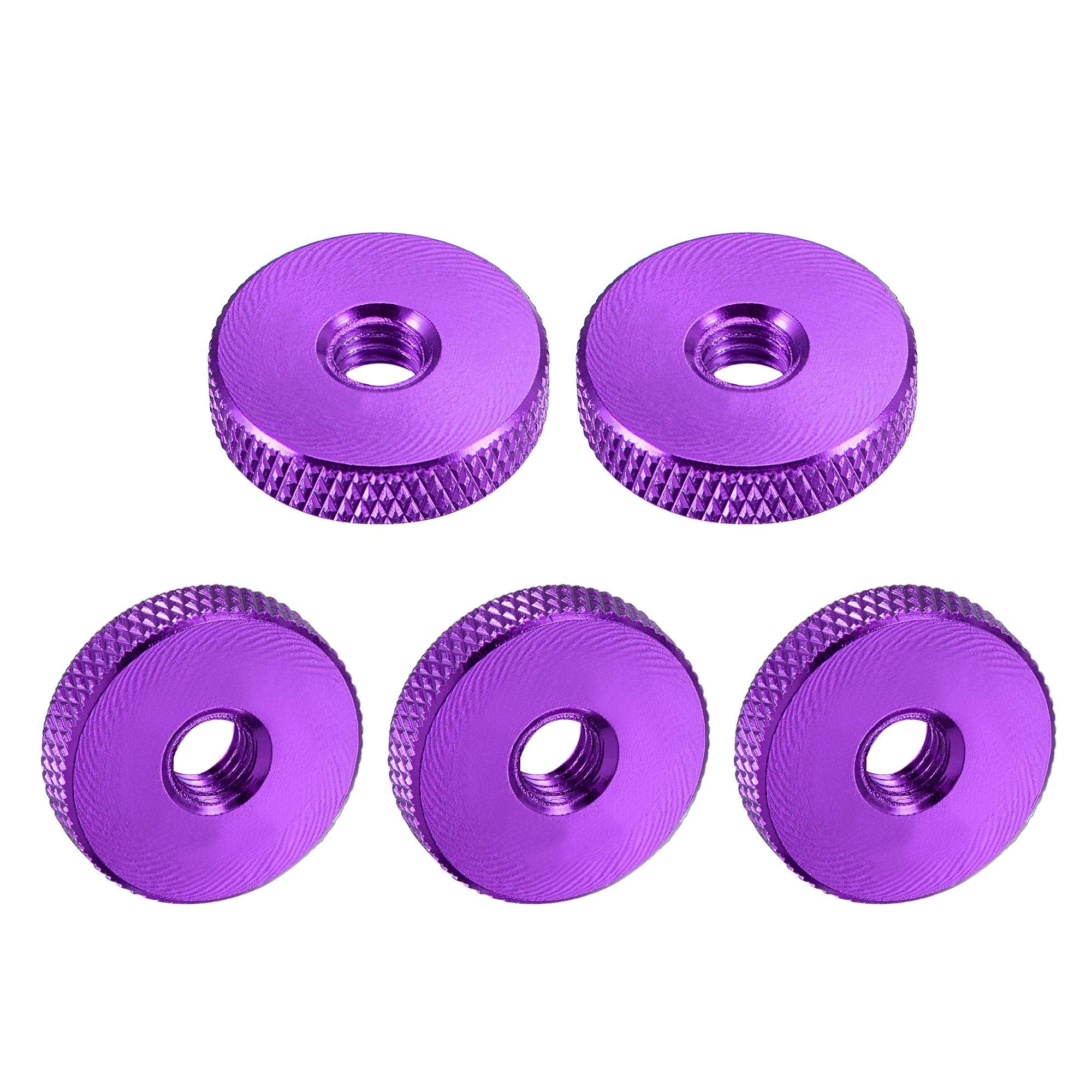 sourcing map Flat Knurled Nut - M6 x 20mm x 5mm Thumb Nuts Lock Adjusting Nuts Aluminum Alloy Purple 5Pcs