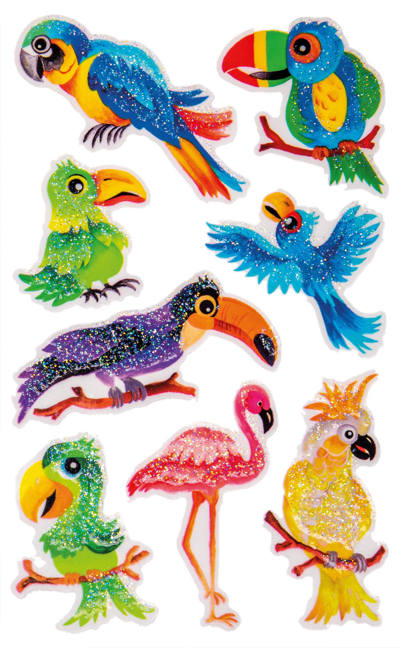 Z-Design AVERY Zweckform Glitter Sticker Birds 8 Stickers (Self-Adhesive Colourful Children's Stickers for Playing, Crafts, Collecting, Friendship Books and Poetry Albums) 57290, 16.1 x 8.5 x 0.2 cm