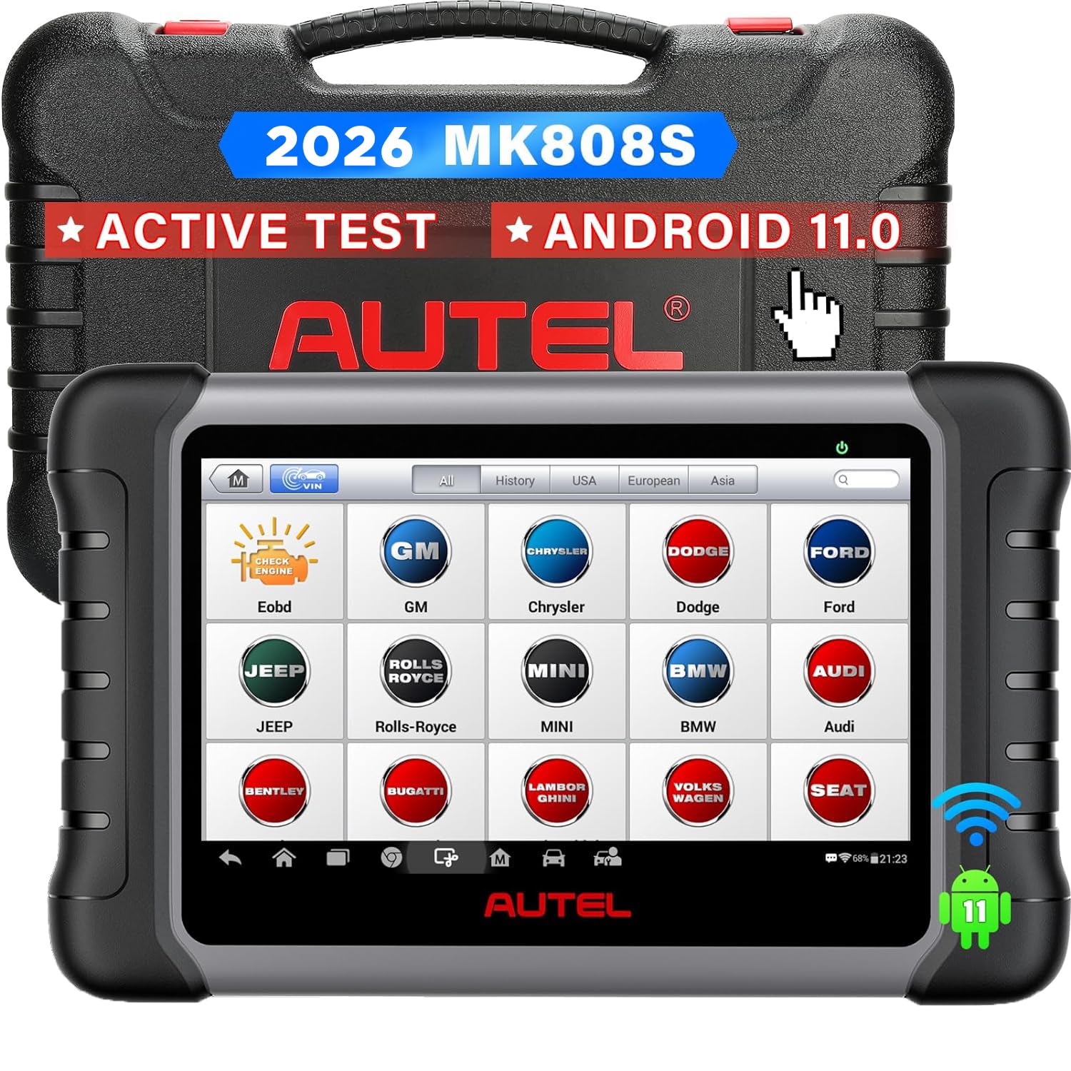 Autel Scanner MaxiCOM MK808S: 2026 Bidirectional Tool Same as MK808BT Pro, 28+ Service, Active Test, All System Diagnosis, Injector Coding, Android 11