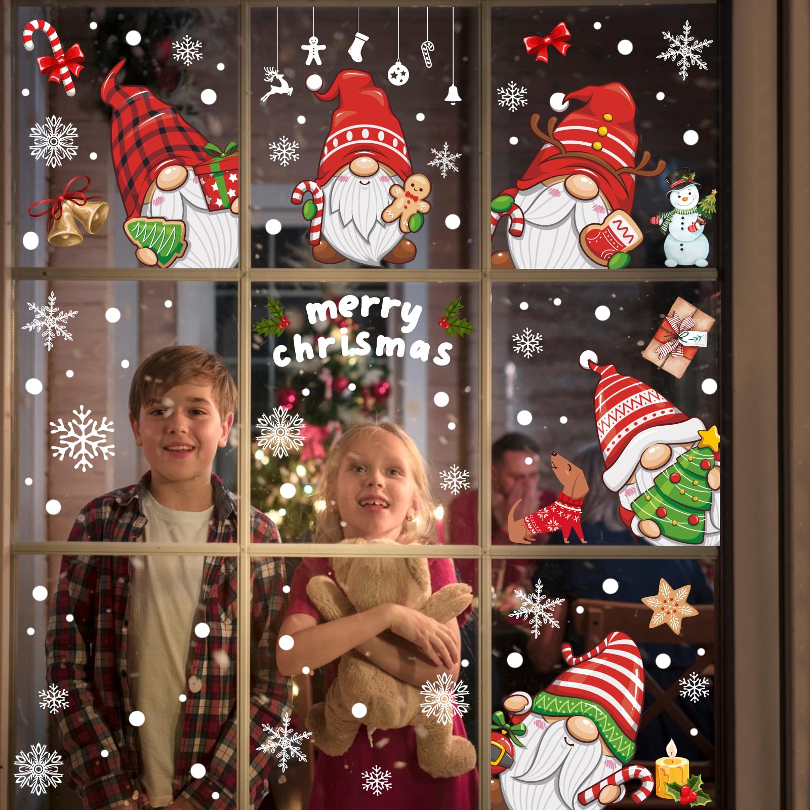 AIBIIN Christmas Window Stickers Santa Claus Snowflake Xmas Tree Window Clings Reusable Double Sided Christmas Decorations, 8 Sheets