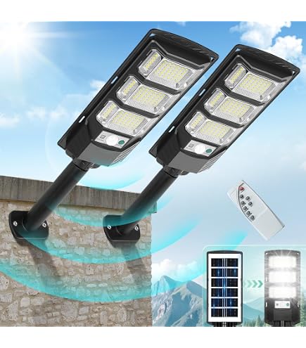 OKPRO Solar Flood Lights (2-Pack) – 320° Wide Angle, Motion Sensor, 3 Modes, IP66 Waterproof For Yard & Security