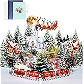 JMHACHY Winter Village Pop up Christmas Cards - 5x7 Xmas Cards with Envelope & Blank Note, Handmade 3D Merry Christmas Gifts for Husband Wife Daughter Son Family, Festive Night Santa Sleigh & Snowman