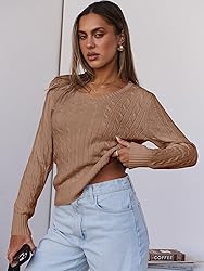 ANRABESS Womens Long Sleeve Cable Knit Sweater 2025