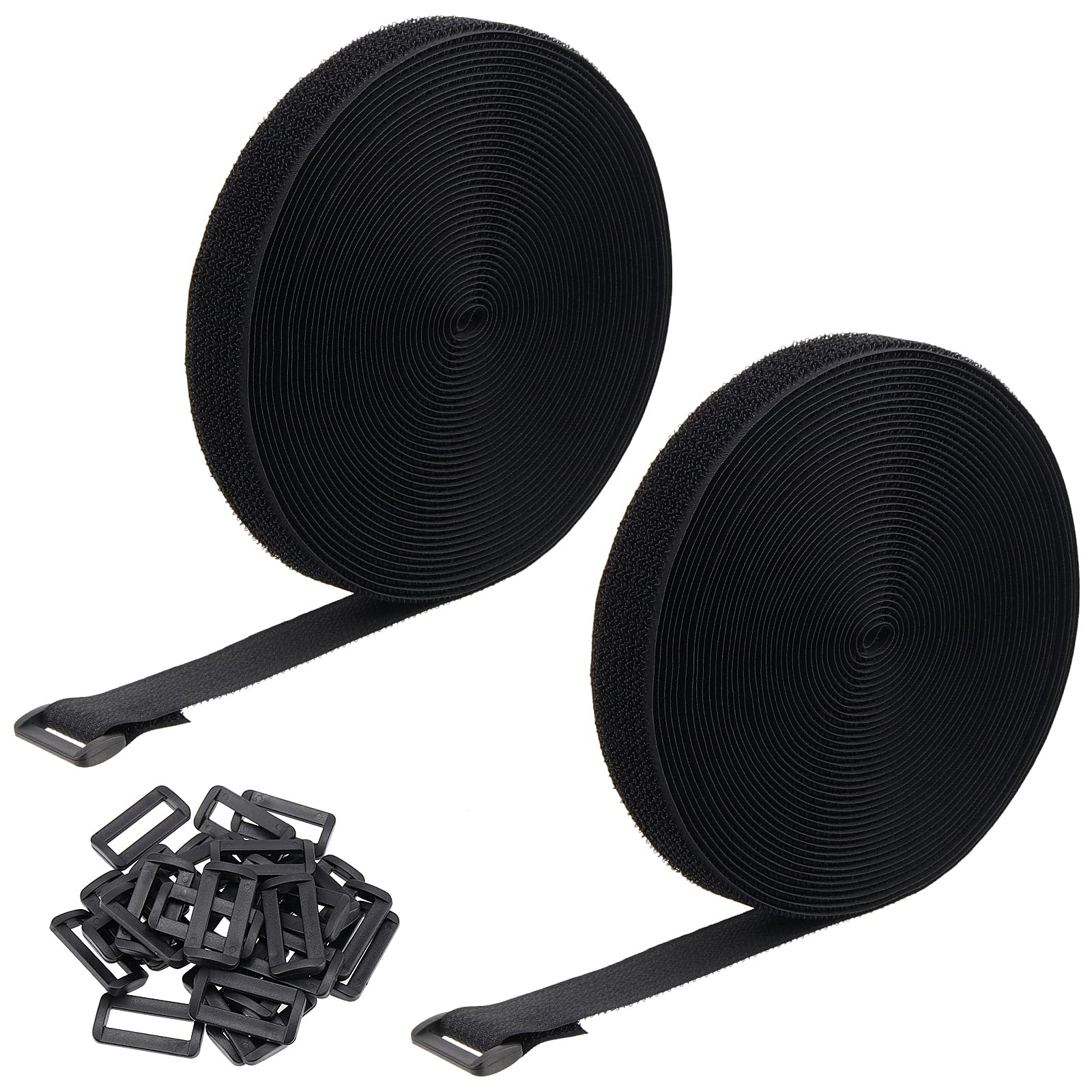 LEXININ 2 Roll 2.5cm x 10m Reusable Cable Straps, 1 Inch Adjustable Hook and Loop Straps with 100 Buckles for Cable Tidy, Wire Management