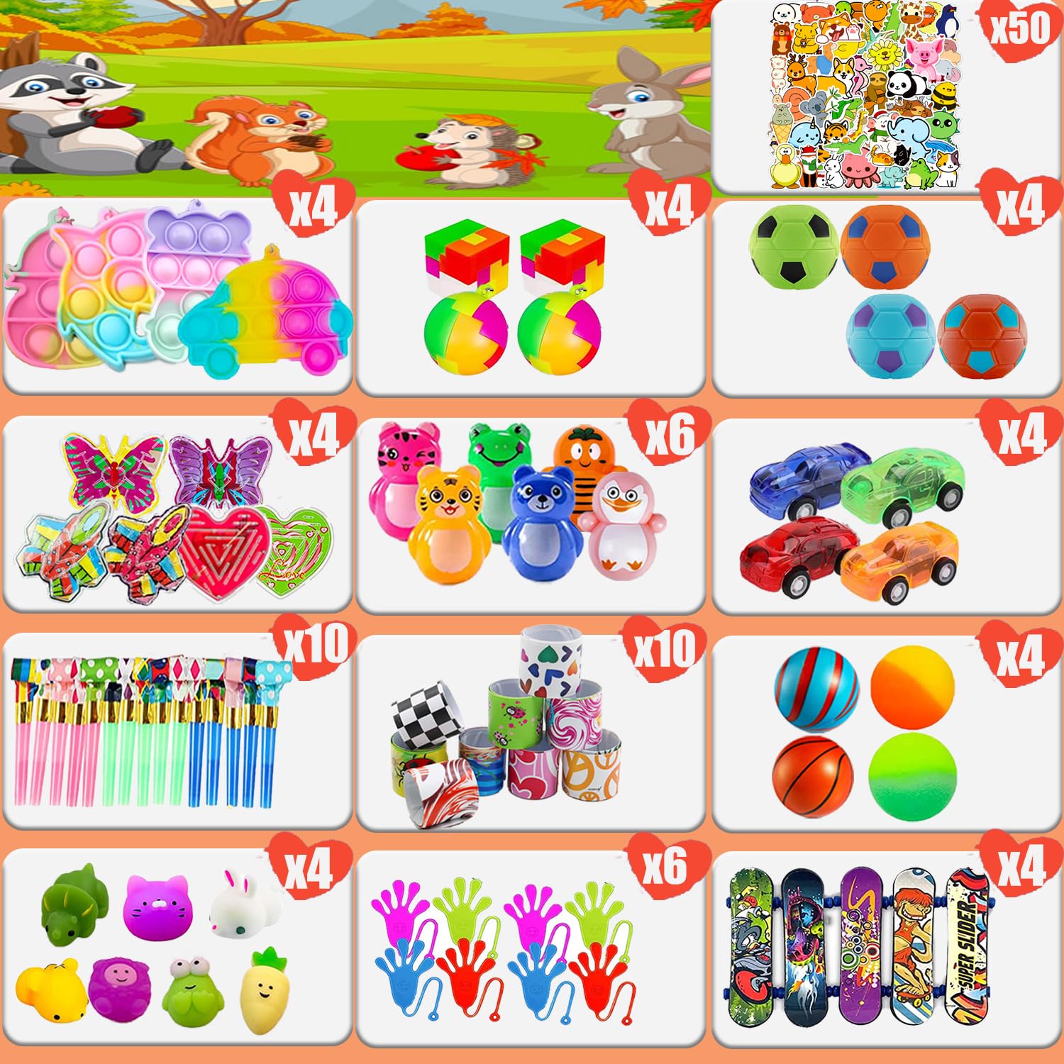 YOAUSHY 124 Pcs Party Favors for Kids 4-8, Prizes Box Toys for Kids Classroom, Treasure Box Toys for Classroom, Treasure Chest, Pinata Fillers Goodie Bag Stuffers, Valentines Day Gifts