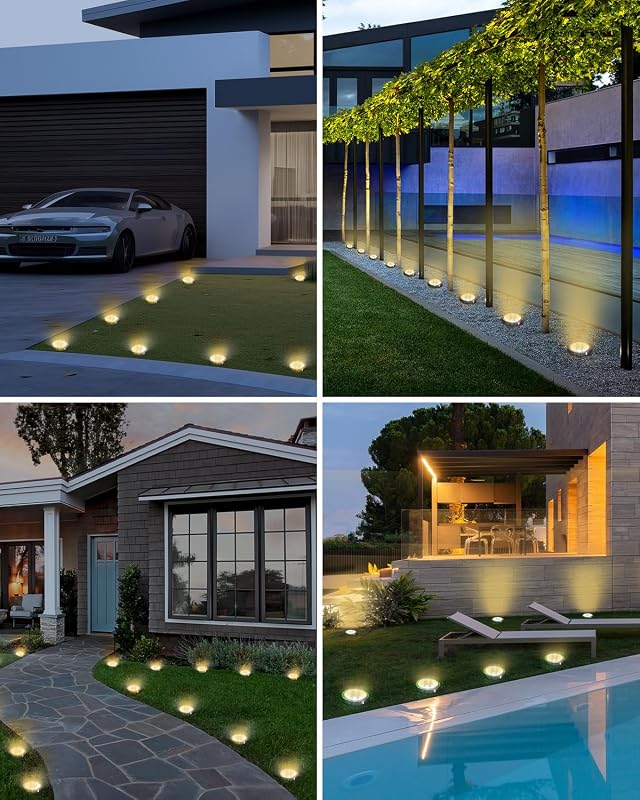BTFARM 8 Packs Luzes LED Solares Piso de Jardim ao Ar Livre, 8 Lâmpada Solar LED Jardim ao Ar Livre, IP65 Lâmpadas de Piso Solar Impermeáveis Caminho, Gramado, Pátio, Terraço (Branco Quente)