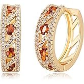 Dremmy Studios Dainty CZ Huggie Hoop Earrings 14K Gold Plated Chunky Simple Cute Thick Round Frill Bead Ball Starburst Cuff Earrings Cubic Zirconia Hoop Earrings Minimalist Personalized Gift for Her