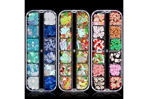 NOVERLIFE Christmas Nail Art Glitters Sequins, 36 Grids 3D Holographic Snowflake Nail Art Flakes Decals & Polymer Clay Slices, Winter Xmas Nails Design Decorations for Women DIY Manicure Christmas Party Decor
