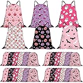 Kacctyen 24 Pcs Pink Halloween Drawstring Backpack Bulk 12 x 10 Inch Ghost Corn Candy Bat Pattern Treats Bags Girly Trick or Treat Candy Goodie Gift Bag for Halloween Party Favor Supplies