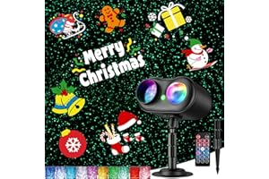 ANYSUN Christmas Projector Lights Outdoor, 3 in 1 Holiday Projector Light with Green Star, 20 HD Slides, 160 Pattern, 10 Ocean Wave, Christmas Light Projector Outdoor with Timer for Party Patio Decoration