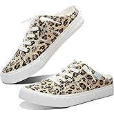 Obtaom Women Canvas Mules Memory Foam Clipper Fashion Sneakers Comfortable Slip-On Mule Backless Holiday Shoes